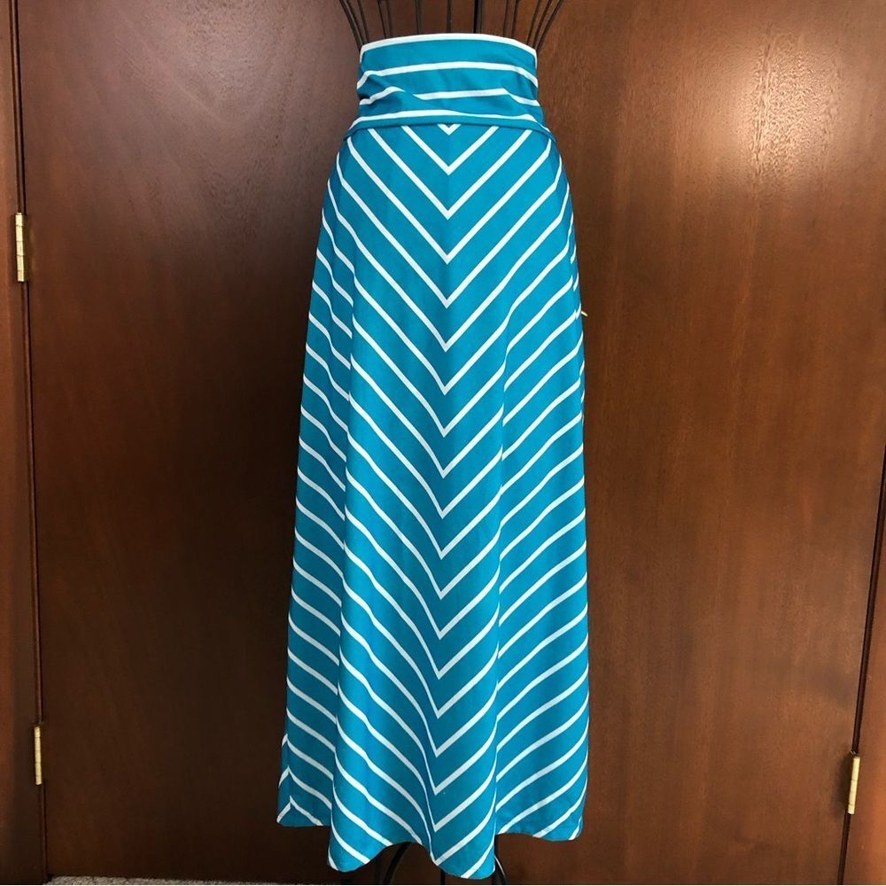 Faded Glory Teal and White Striped Maxi Skirt